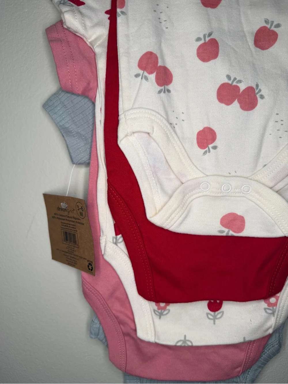 5-Pack Baby Bodysuits - Gray, Pink, Red, Cream Floral Set